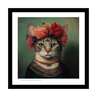 Inramad print (24X24): Konstkatt 1 – Frida Kahlo