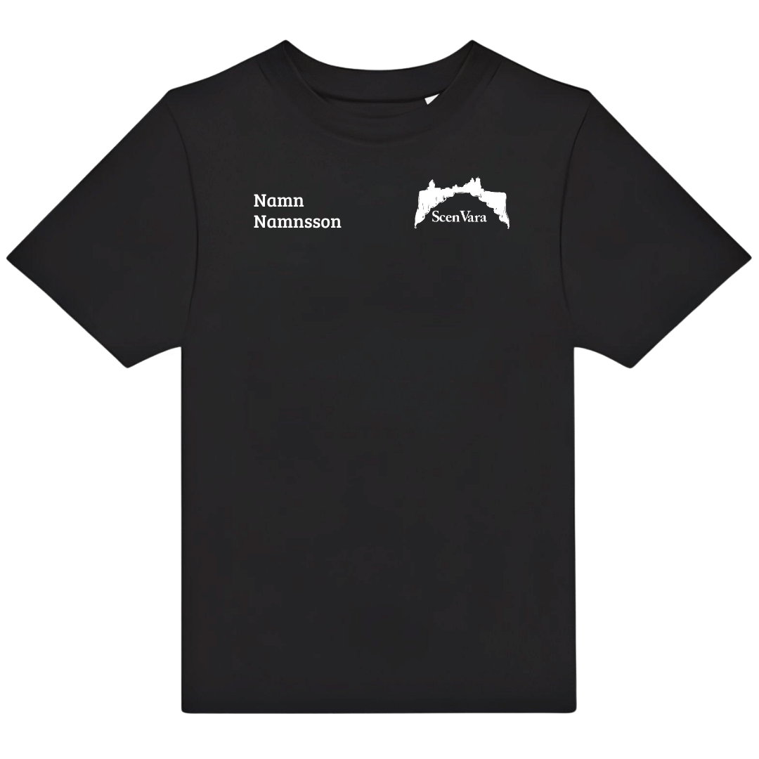 T-shirt (barn): Scenvara (svart eller vit) – med namn och ryggtryck - Image 2