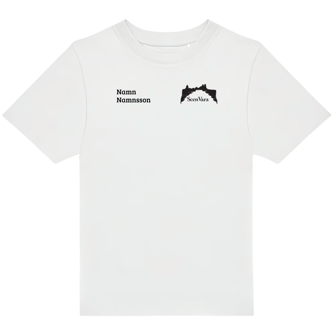 T-shirt (barn): Scenvara (svart eller vit) – med namn och ryggtryck