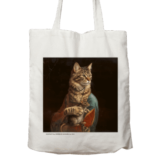 Tygväska: Konstkatt 44 – Leonardo Da Vinci (svart eller vit)