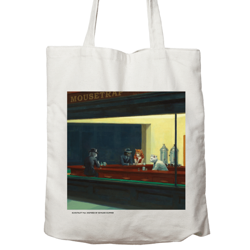 Tygväska: Konstkatt 37 – Edward Hopper (svart eller vit) - Image 2