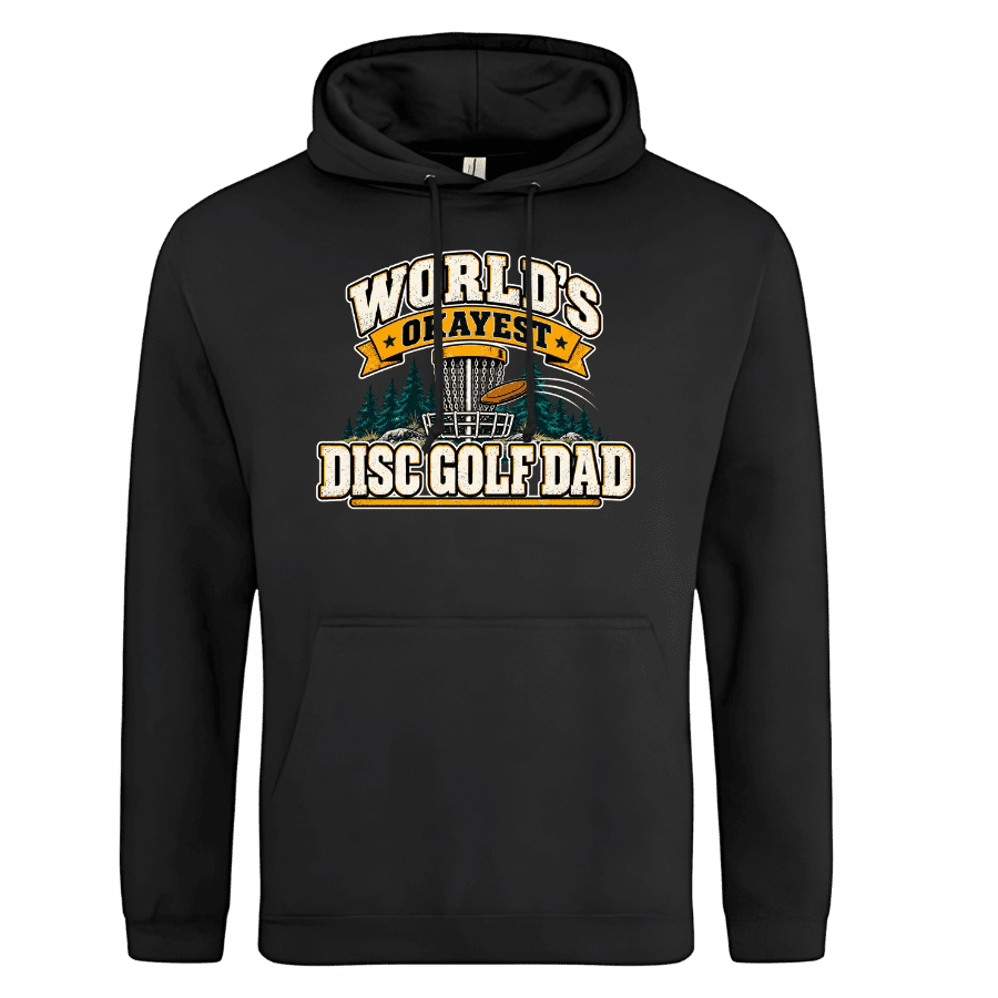 Hoodie: World's okayest disc golf dad (svart eller grå)