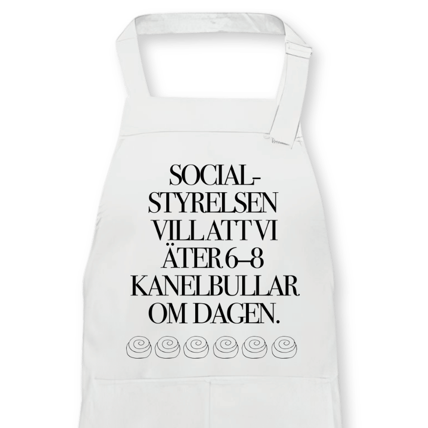 Förkläde: Socialstyrelsen – kanelbullar (svart eller vitt)